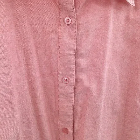Women's 4X Button Down Shirt Pink Oxford Cotton Blend Short Sleeve Straight Hem - Picture 7 of 9